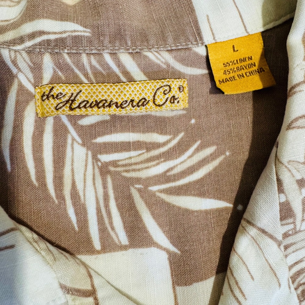 The Havanera Co. Men Linen Blend Short Sleeve Button Up Shirt Tropical Palms L - Picture 4 of 10